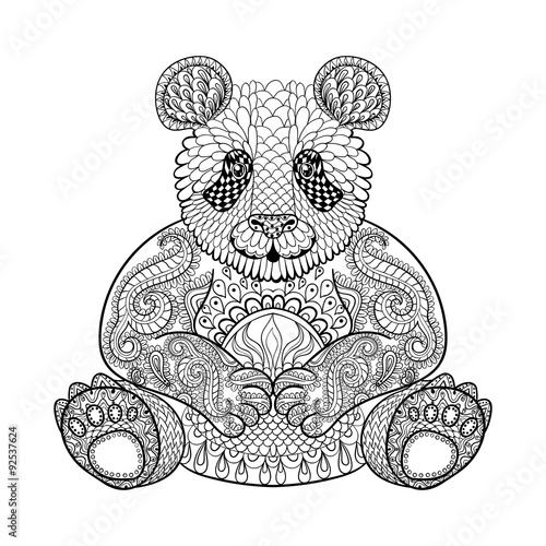 Fototapeta Naklejka Na Ścianę i Meble -  Hand drawn tribal Panda, animal totem for adult Coloring Page in