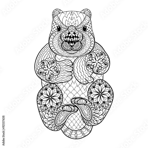 Hand drawn tribal Wombat, animal totem for adult Coloring Page i