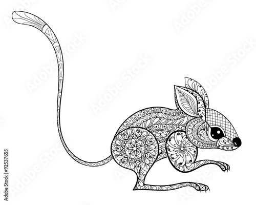 Hand drawn zentangled mouse totem for antistress Coloring Page w