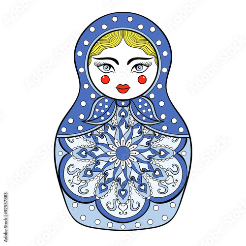 Zentangle stylized elegant Russian doll, Matryoshka doll in Gzhe