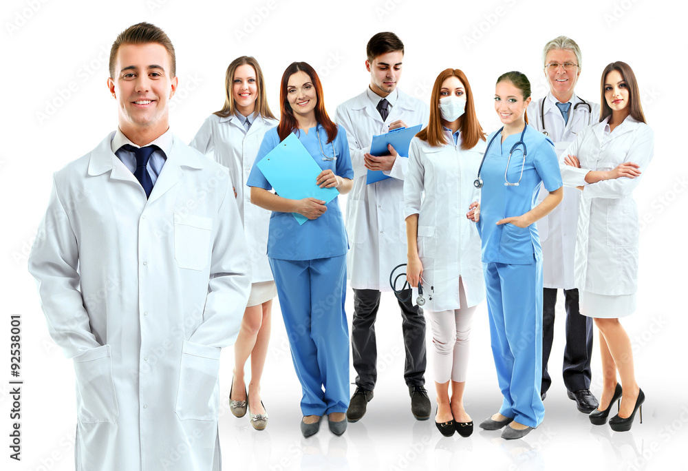 Group of smiling medical doctors isolated on white Group of smiling medical doctors isolated on white