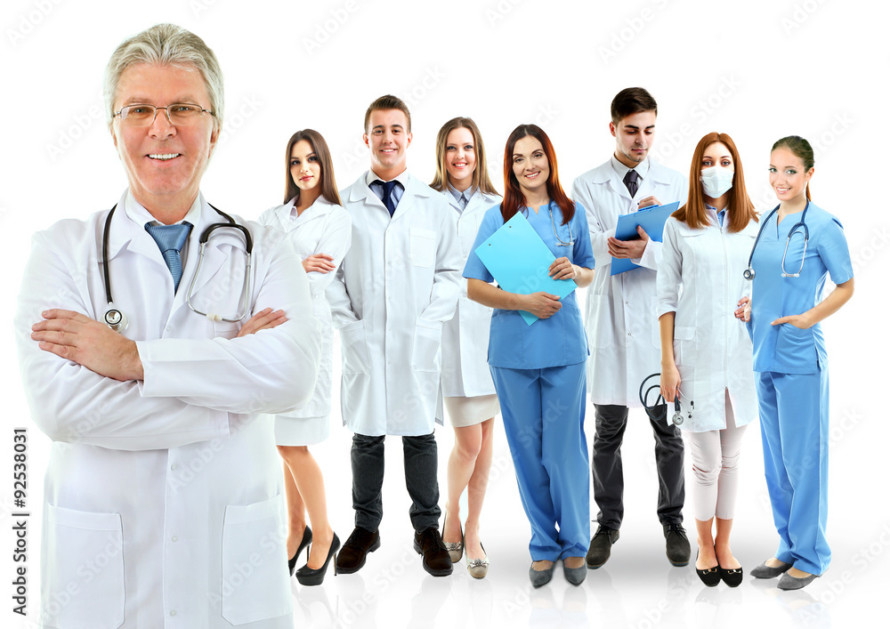 Group of smiling medical doctors isolated on white Group of smiling medical doctors isolated on white