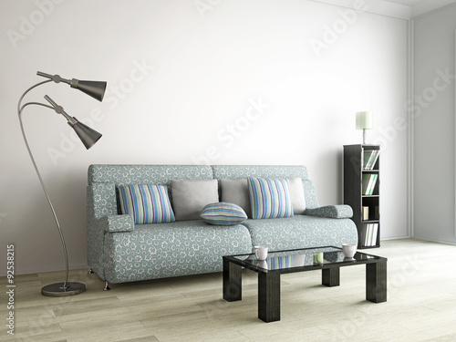 Sofa, lamp and table near t...