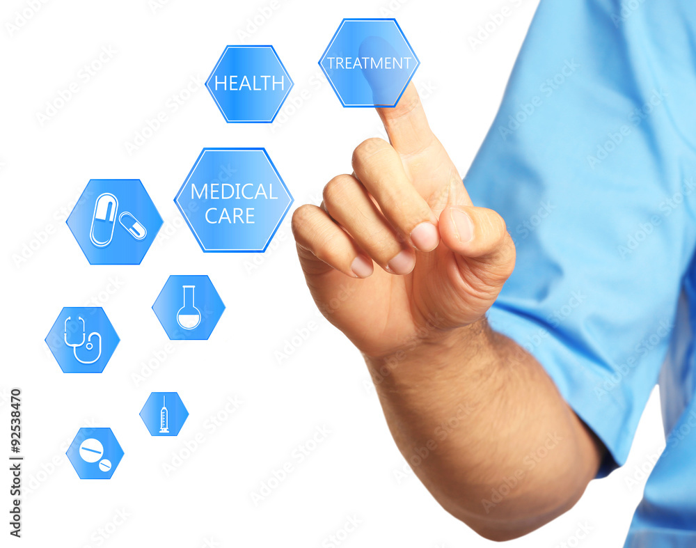 Doctor hand with medicine icons - medical technology concept Doctor hand with medicine icons - medical technology concept