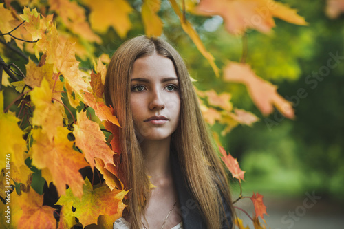 Autumn portrait of a girl in maple leaves 3667.