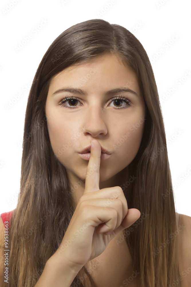 beautiful teenage girl shushing portrait beautiful teenage girl shushing portrait