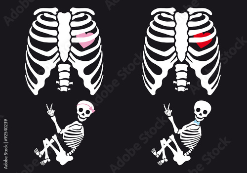 Skeleton baby boy and girl, vector set