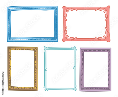 colorful vintage photo frame in doodle style