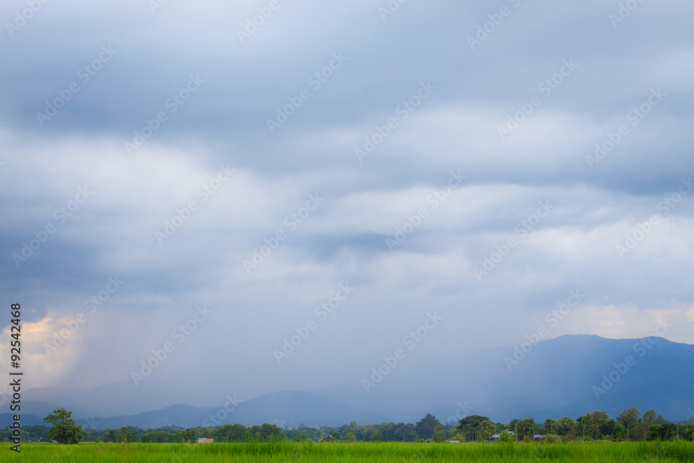 Bad weather landscape of countryside with rain on mountain Bad weather landscape of countryside with rain on mountain