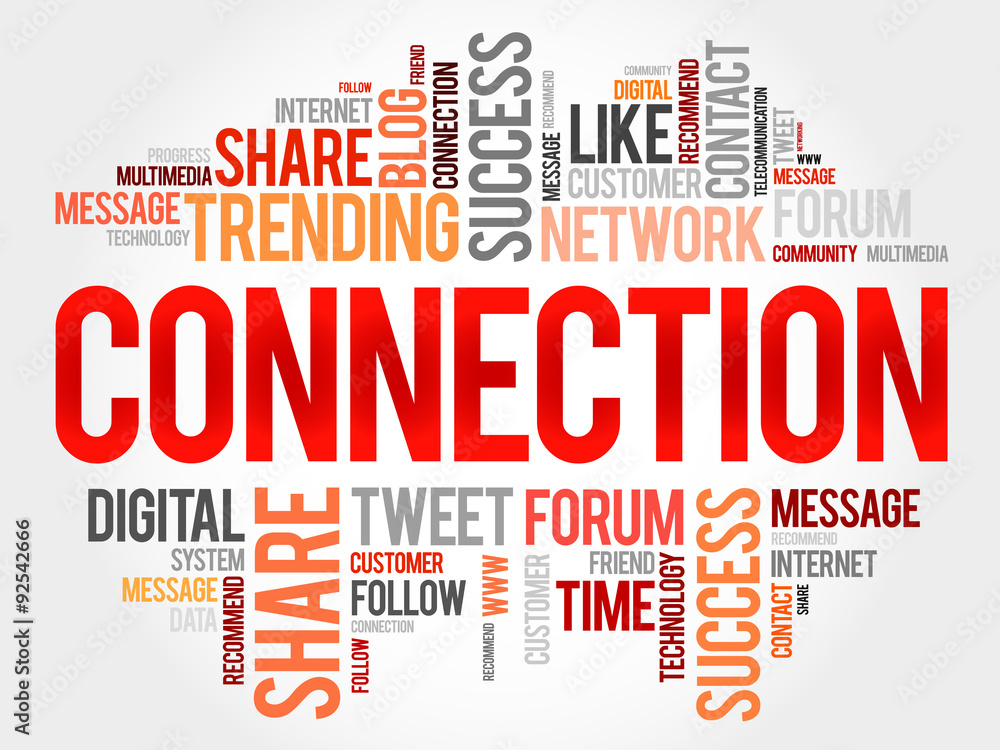 Connection word cloud, business concept