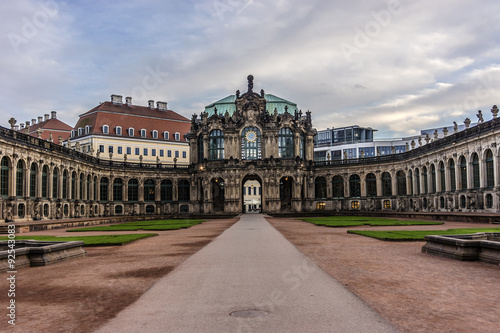 Panoramic view of Zwinger Palace at evening. Dresden, Germany.