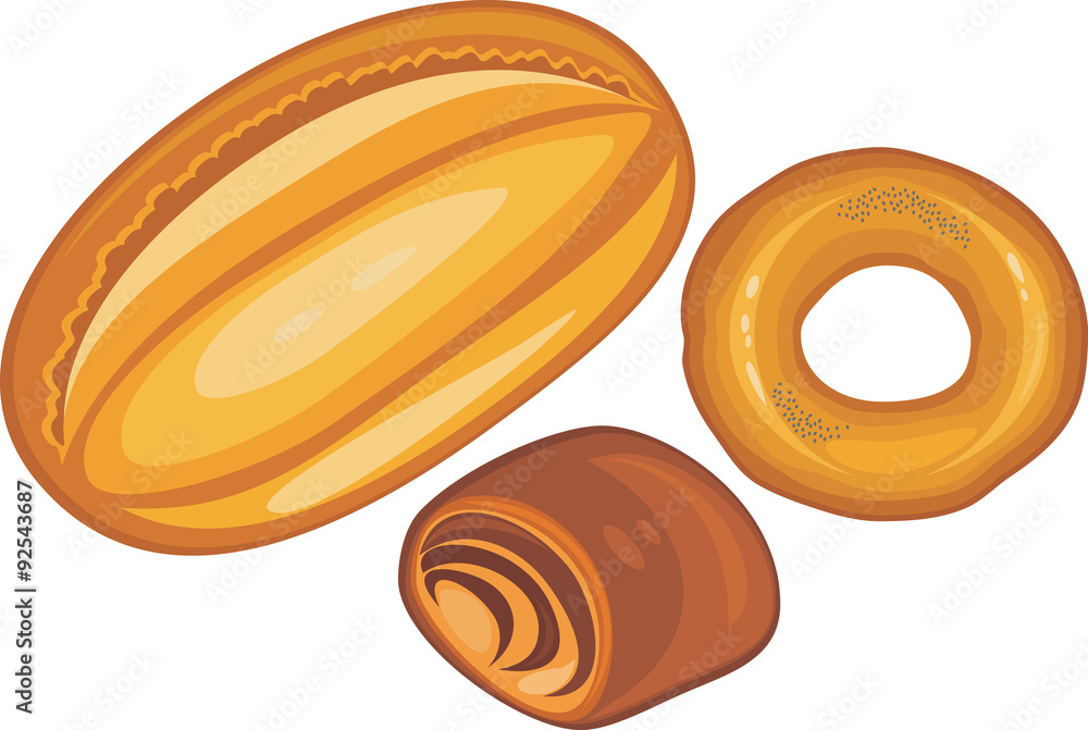 Loaf, bun and bagel isolated on the white Loaf, bun and bagel isolated on the white