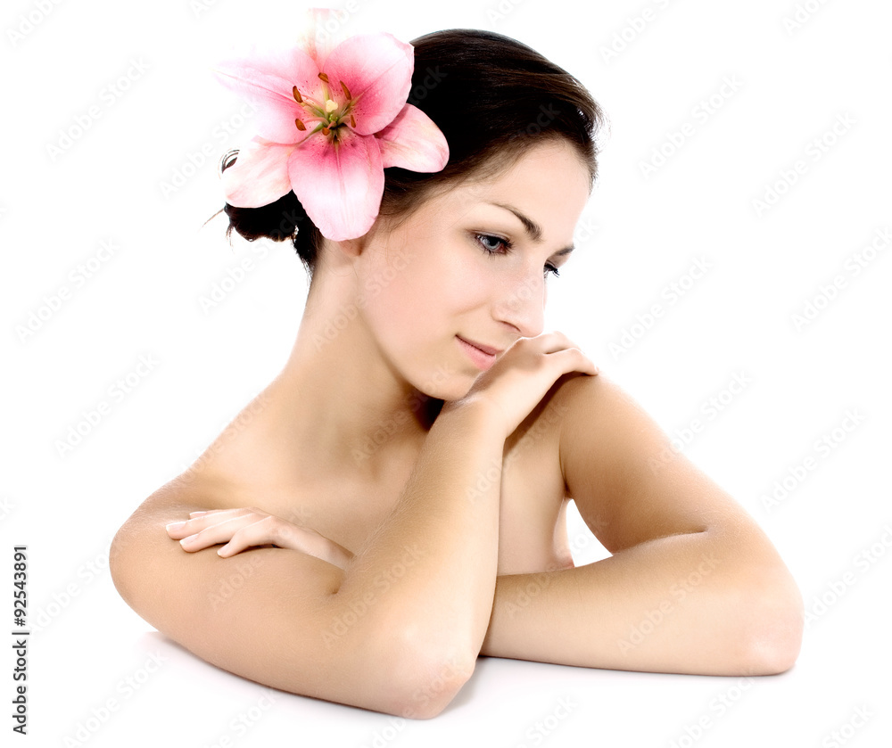 Beautiful woman with lily Beautiful woman with lily
