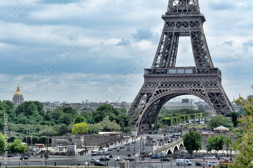 Panorama Eiffel Tower in Paris. The Eiffel tower is the most visited monument of France with about 6 million visitors every year.