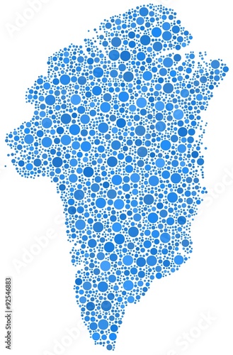 Decorative map of Greenland in a mosaic of blue bubbles