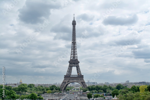 Panorama Eiffel Tower in Paris. The Eiffel tower is the most visited monument of France with about 6 million visitors every year.