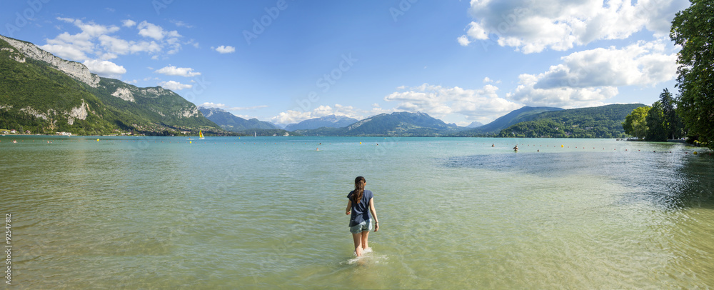 Panoramic view from lake Annecy in French Alps