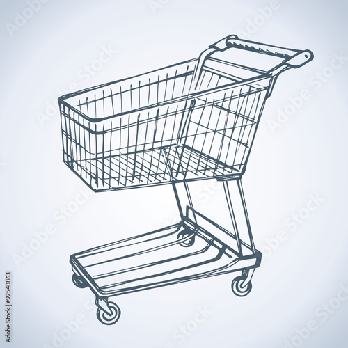 Shopping supermarket cart. Vector sketch