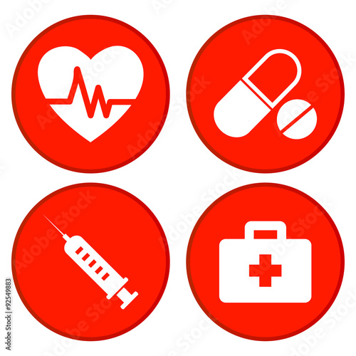 Medical icons set, red button