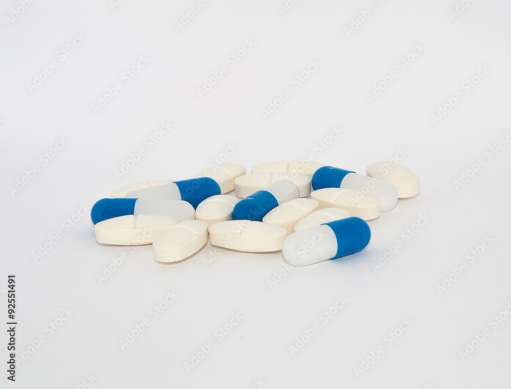 Blue and white capsules