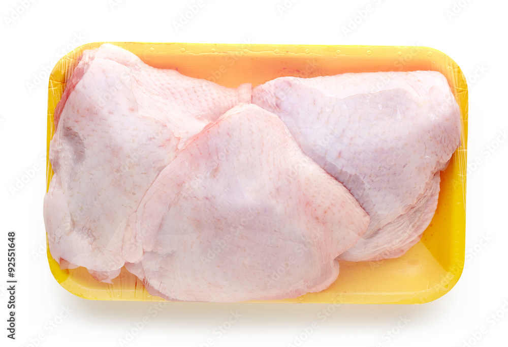 chicken meat package on white background