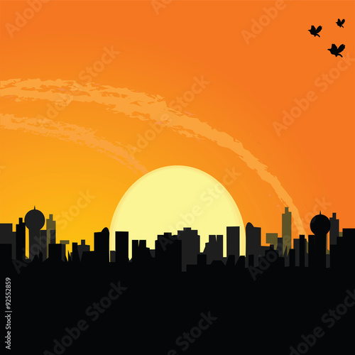 Vector Background sunset in the city for your design