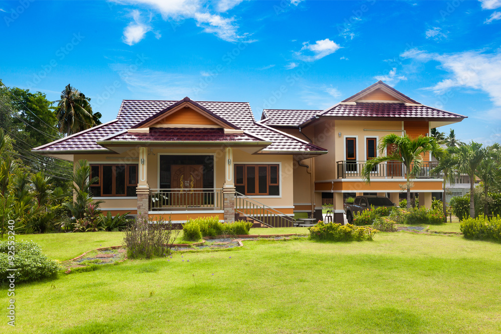 new house with a garden new house with a garden