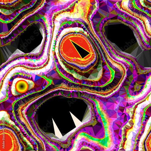 Abstract monster of layered polygonal texture with sharp teeth