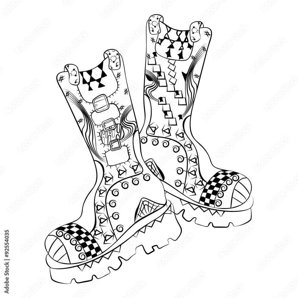 Fashionable Shoes, T-Shirt Design, Doodle Zentangle Shoes, Boots Footwear,  Youthful Pop Subculture, Tangled Sneakers Drawing Stock Vector | Adobe Stock