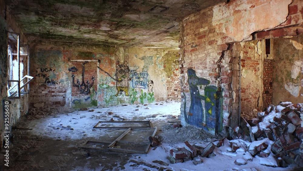 Ruins and debris of the old brick house. 4K. Ruins and debris of the old brick house. 4K.