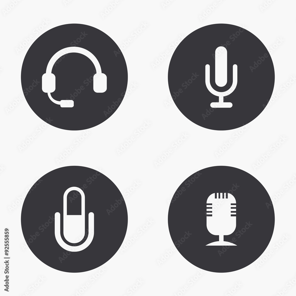 Vector modern microphone icons set Vector modern microphone icons set