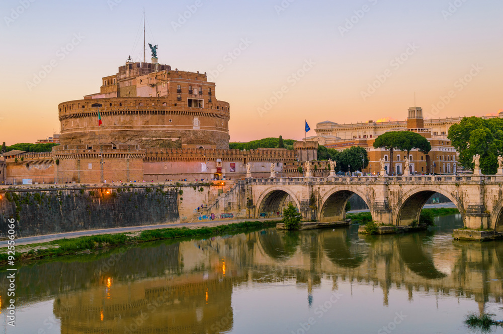 Castel Sant' Angelo in Rome, Italy on the bank of river Tiber