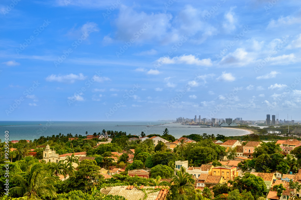 Recife and Olinda cityscape landscape with ocean and sky