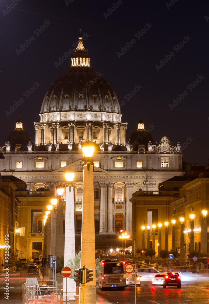 St Peter's basilica in Vatican at night