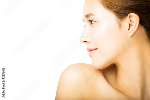 side view young smiling woman with clean face