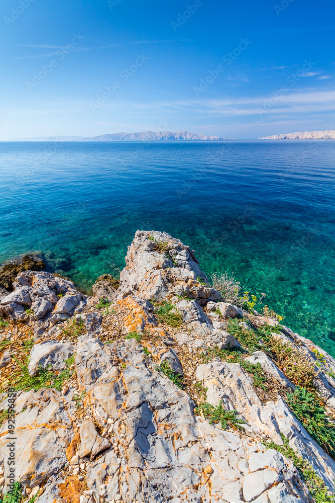 Beautiful coast and Adriatic Sea with Transparent Blue Water near Senj, Croatia