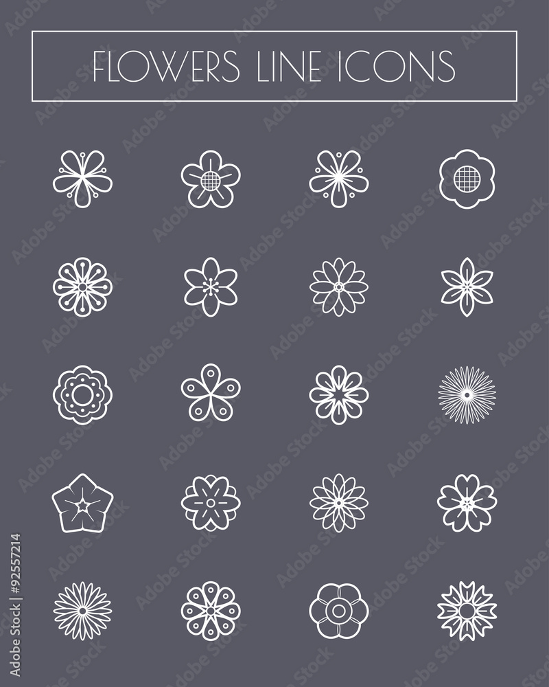 Thin line flower icons set. Thin line flower icons set.