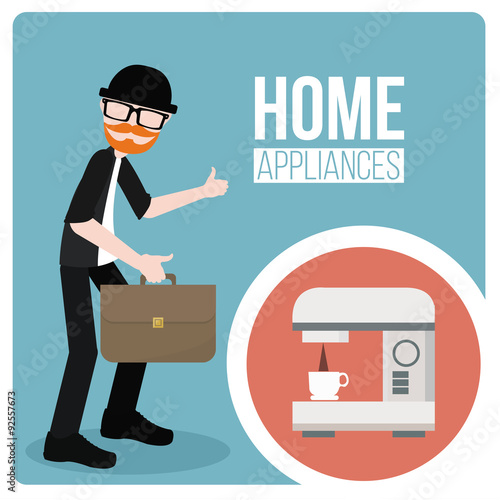 Home appliance,  coffee maker illustration over color background