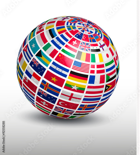 Globe made out of world flags. Vector.
