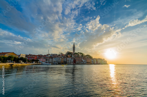 Beautiful romantic old town of Rovinj with magical sunset,Istrian Peninsula,Croatia,Europe