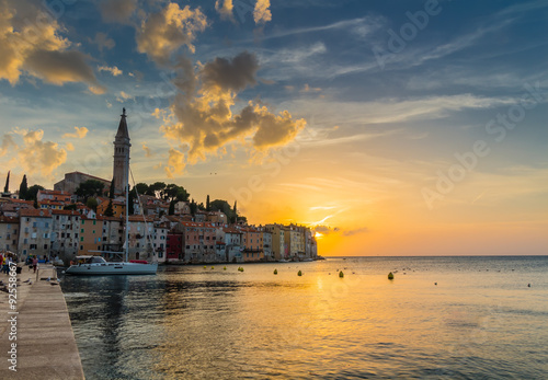 Beautiful romantic old town of Rovinj with magical sunset,Istrian Peninsula,Croatia,Europe