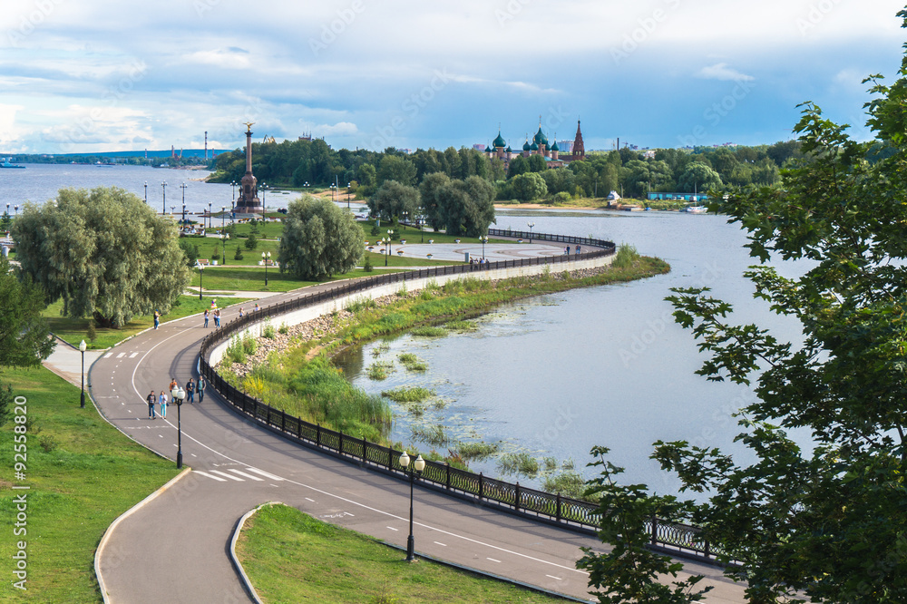lovely park at the confluence of the Volga and the Kotorosl Rivers in Yaroslavl, Russia
