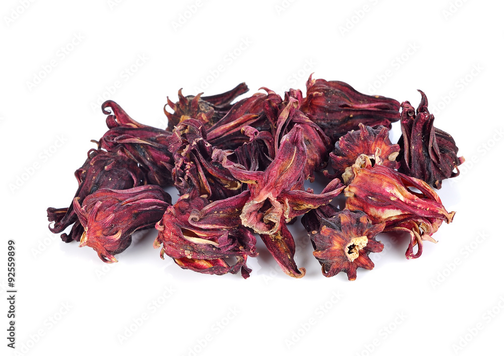 dried roselle fruits isolated on white background. dried roselle fruits isolated on white background.