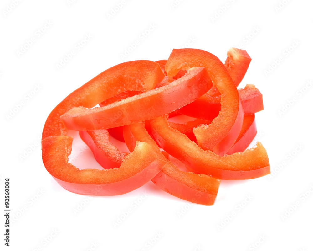 red pepper slices on white background