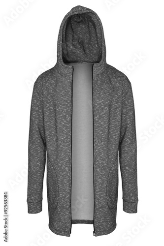 grey warm hoodie on white background 