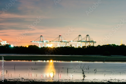 Twilight Sunset view at Laemchabang Port,Thailand. photo