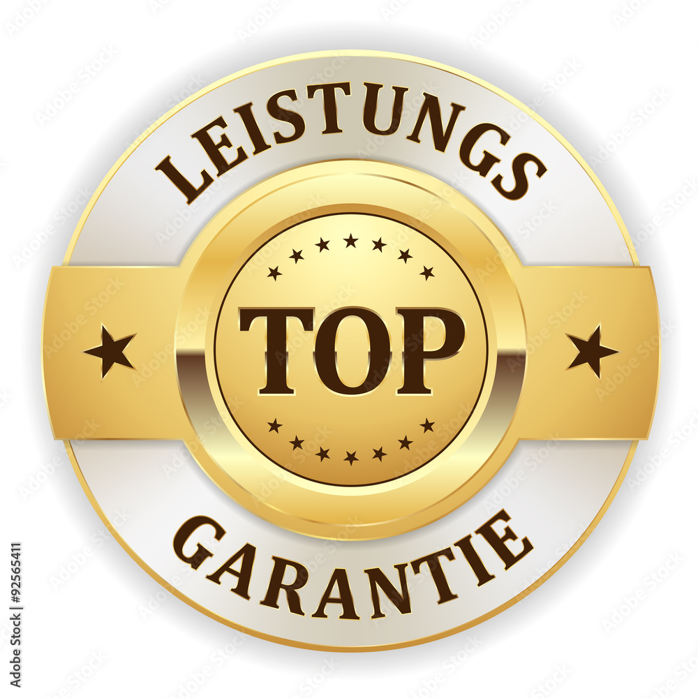 Goldener Top Leistungs-Garantie Siegel mit weißem Rand
