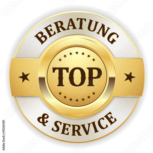 Goldener Top Beratun und Service Siegel mit weißem Rand