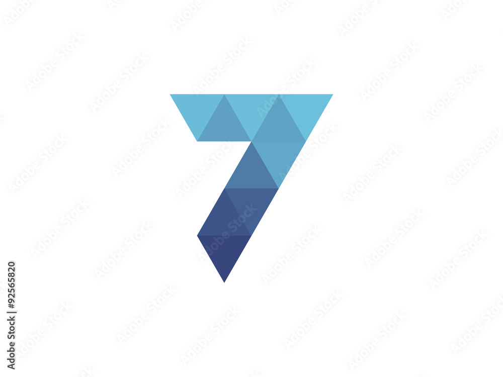 7 Number  Blue Triangle Geometric Logo - obrazy, fototapety, plakaty 