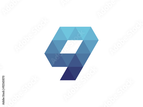 9 Number  Blue Triangle Geometric Logo